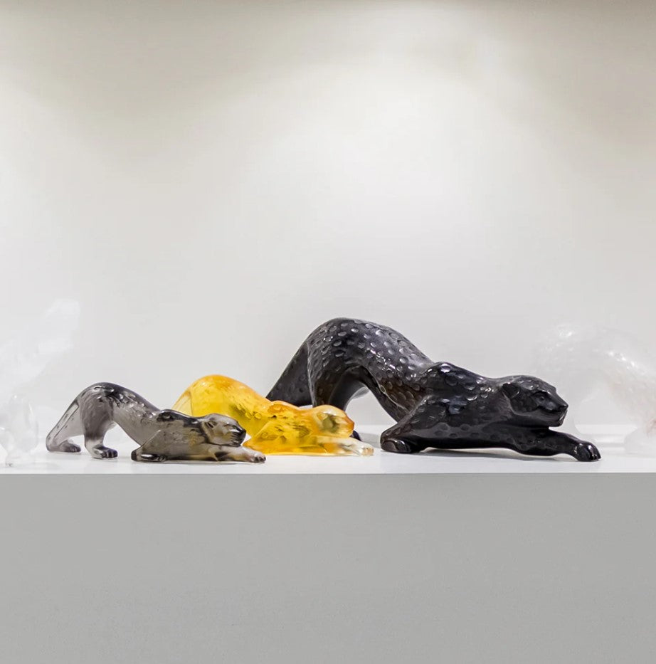 Lalique Zeila Panther – Große Skulptur, Schwarzes Kristal